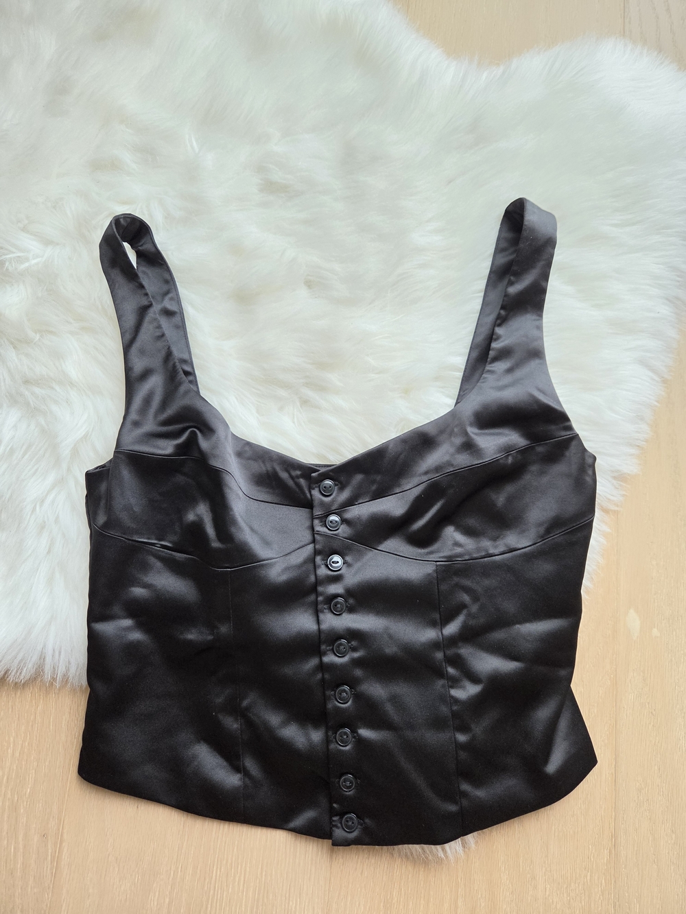 Bershka Black Satin Button-Front Corset Camisole